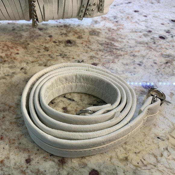 B. Makowsky Alexis Pebble Leather Hobo with Chain & Fringe - white - Picture 4 of 16